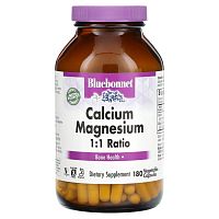 Bluebonnet Nutrition, Кальций и магний в соотношении 1: 1, 180 растительных капсул